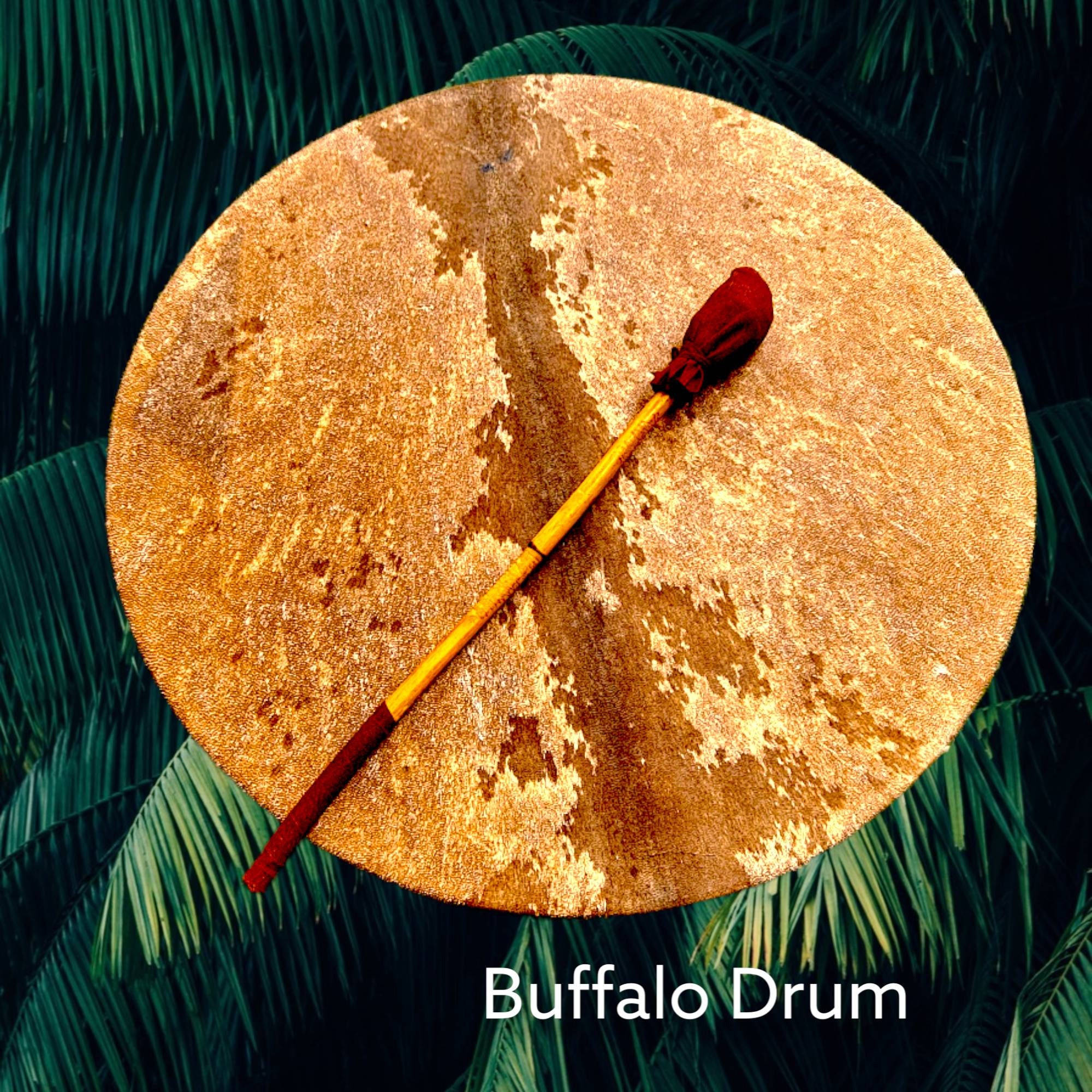 Buffalo Shamanic Drum: Colorful Design, Rounded or Octagon – 16 inches, Purple