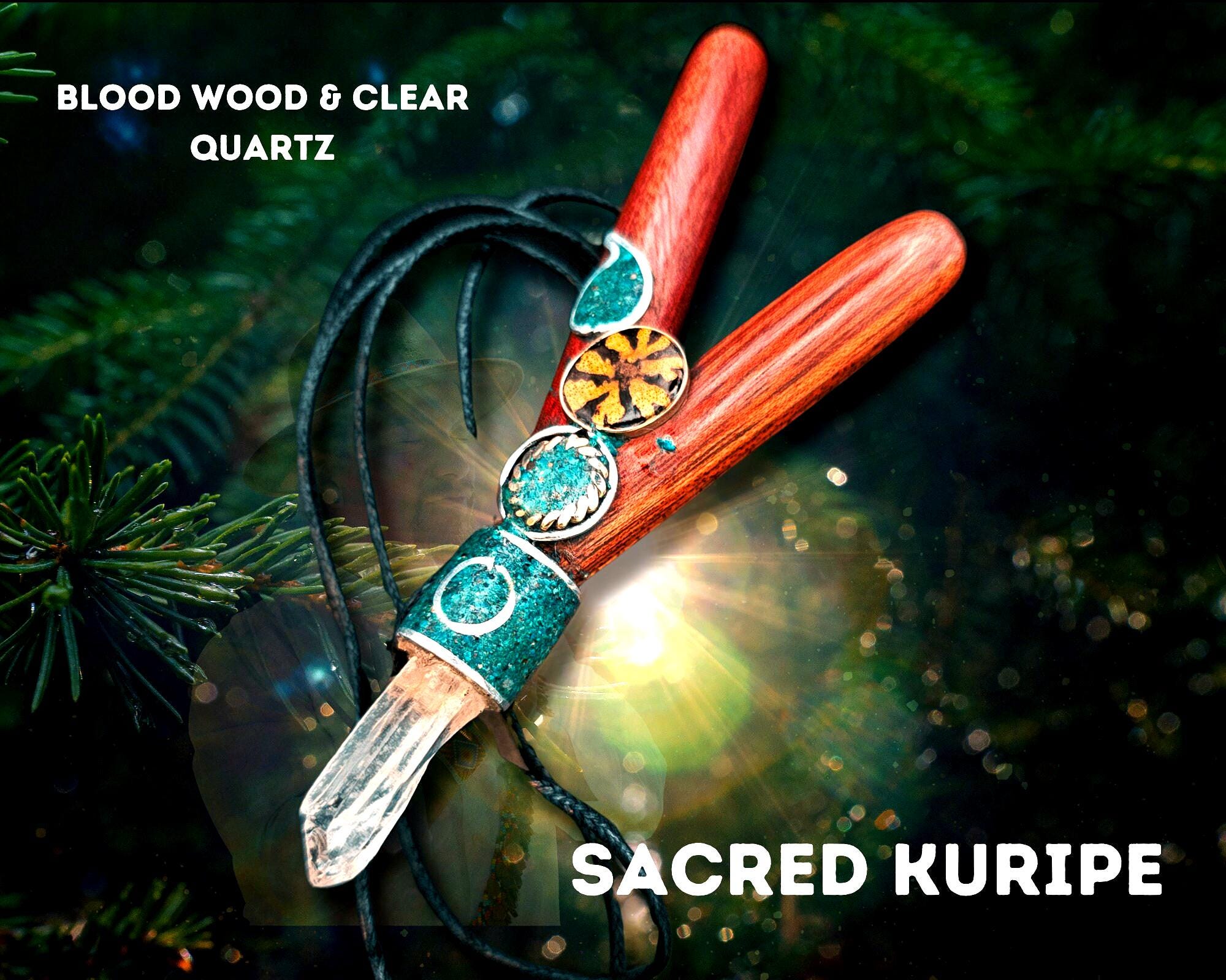 Blood Wood  Ayahuasca Slice Kuripe Self Aplicator  Chrysocolla Clear Quartz