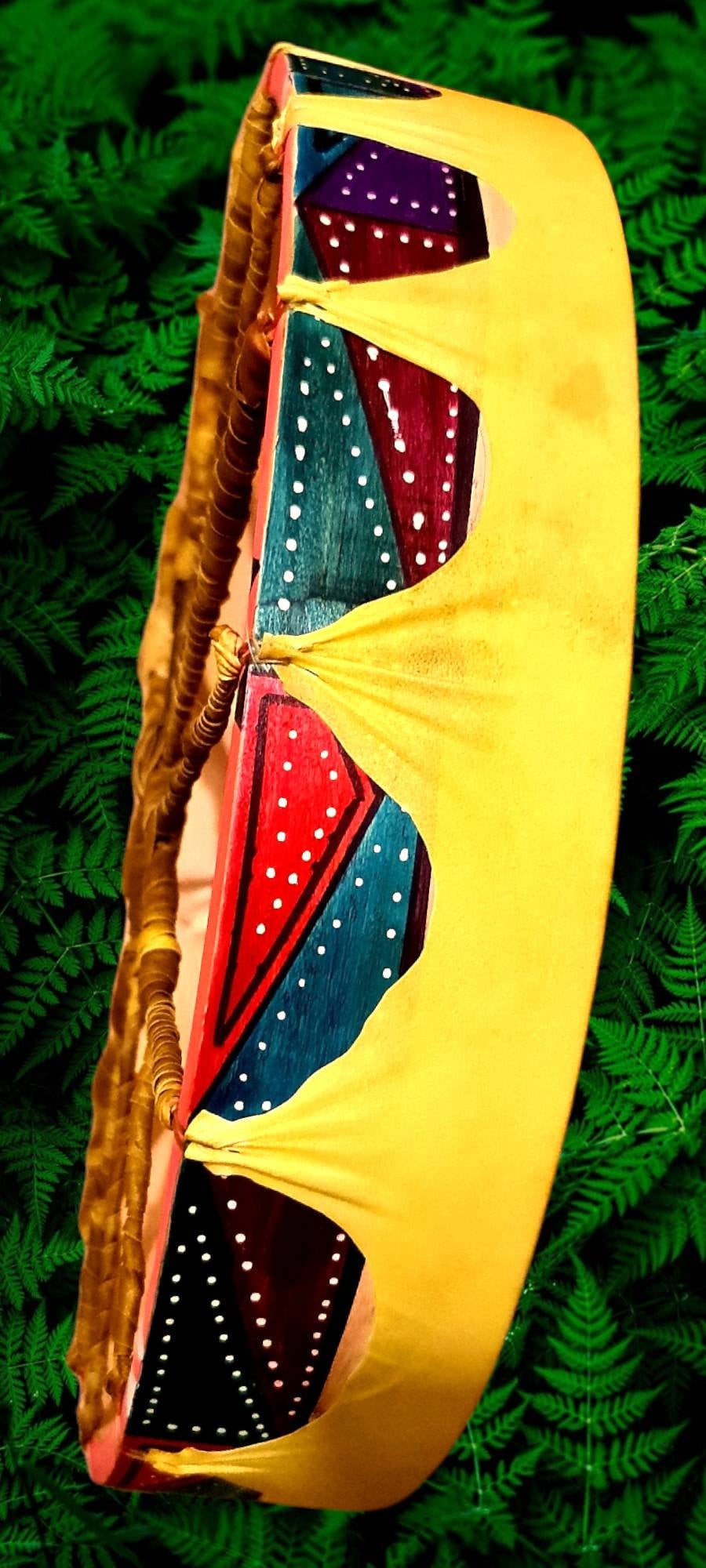 Shamanic Drum ( hummingbird) Available   15" 16" 18" 20" ( Goat)  Rounded YELLOW – 16 inches, Yellow
