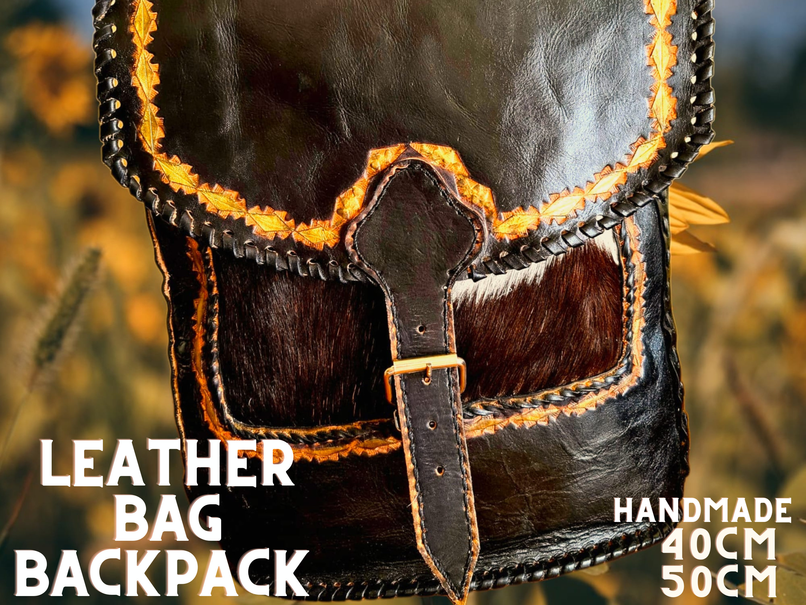 Handmade LEATHER Backpack Unisex -Natural (Brown) 40cm x 50cm