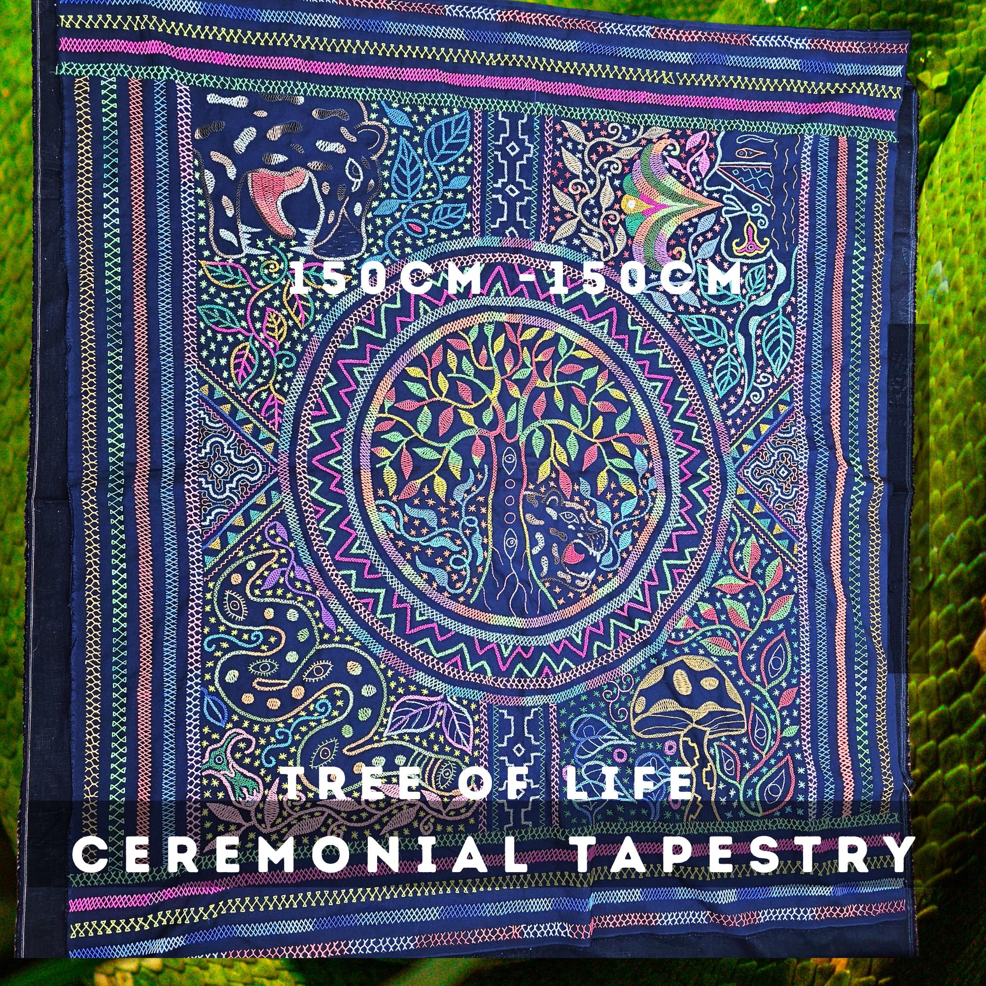 Tapestry Hand Embroidery, Tree of Life, Jaguar, Snake, 150cm-150cm