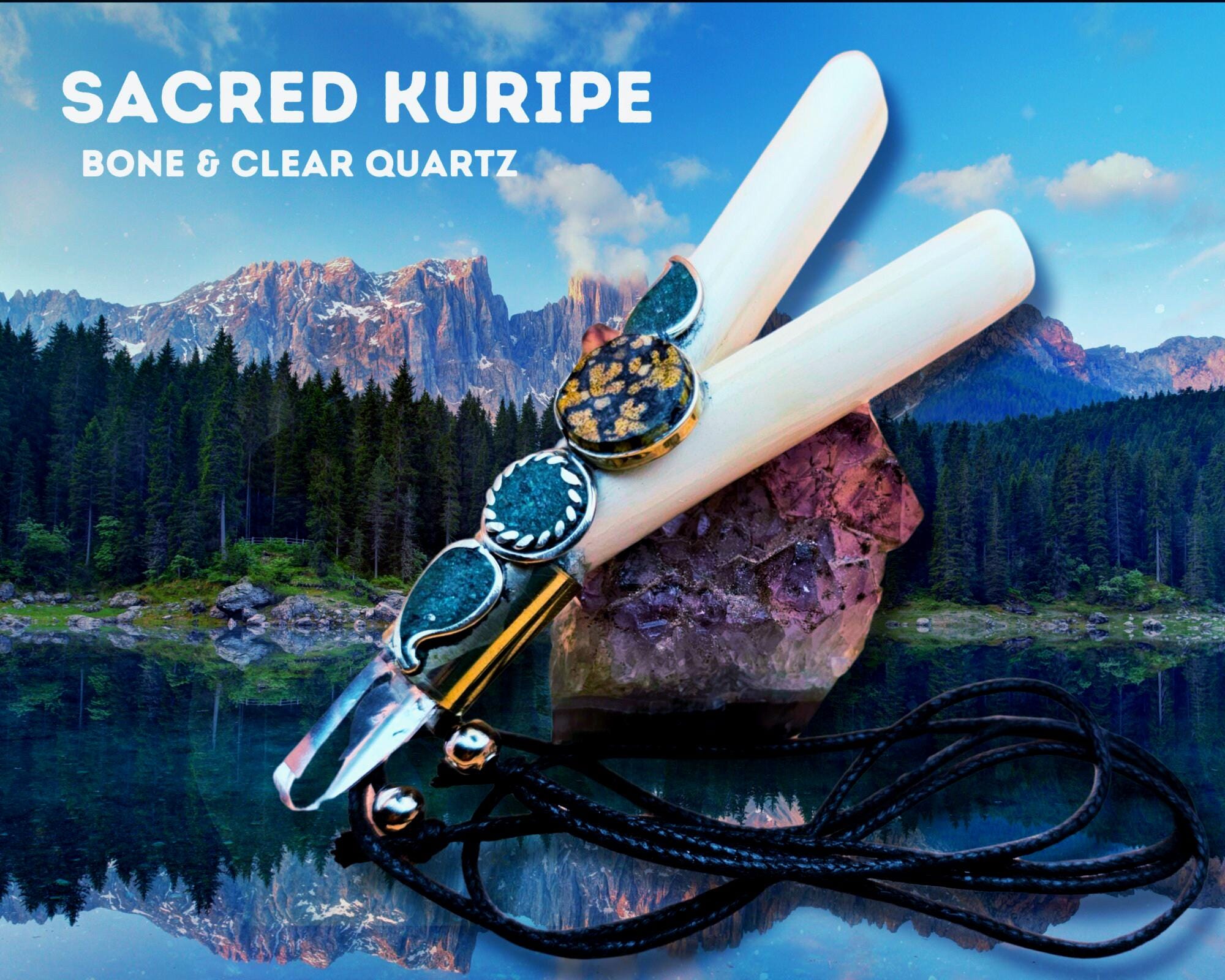 Kuripe Self Aplicator Lama Bone Ayahuasca Slice Clear Quartz