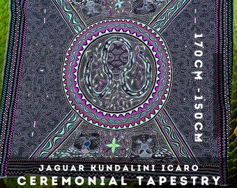 Tapiz bordado grande de 170 cm x 150 cm, Jaguar Kundalini