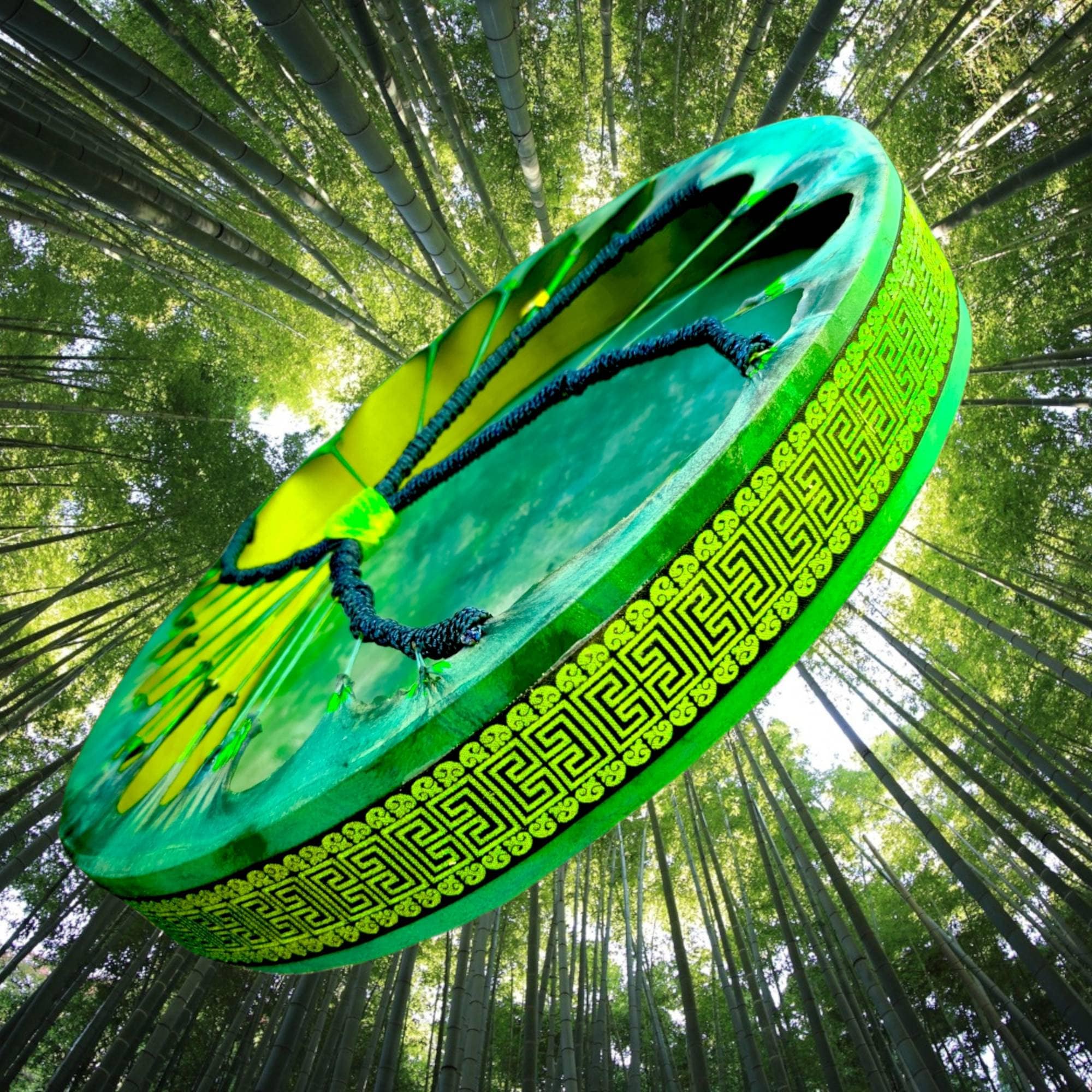 Shamanic Drum Emerald Goat. Available Octagon, 13 Sides or Rounded – Circular, 32 cm