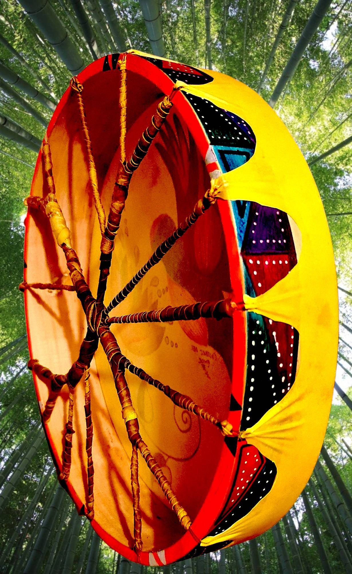 Shamanic Drum ( hummingbird) Available   15" 16" 18" 20" ( Goat)  Rounded YELLOW – 18 inches, Yellow