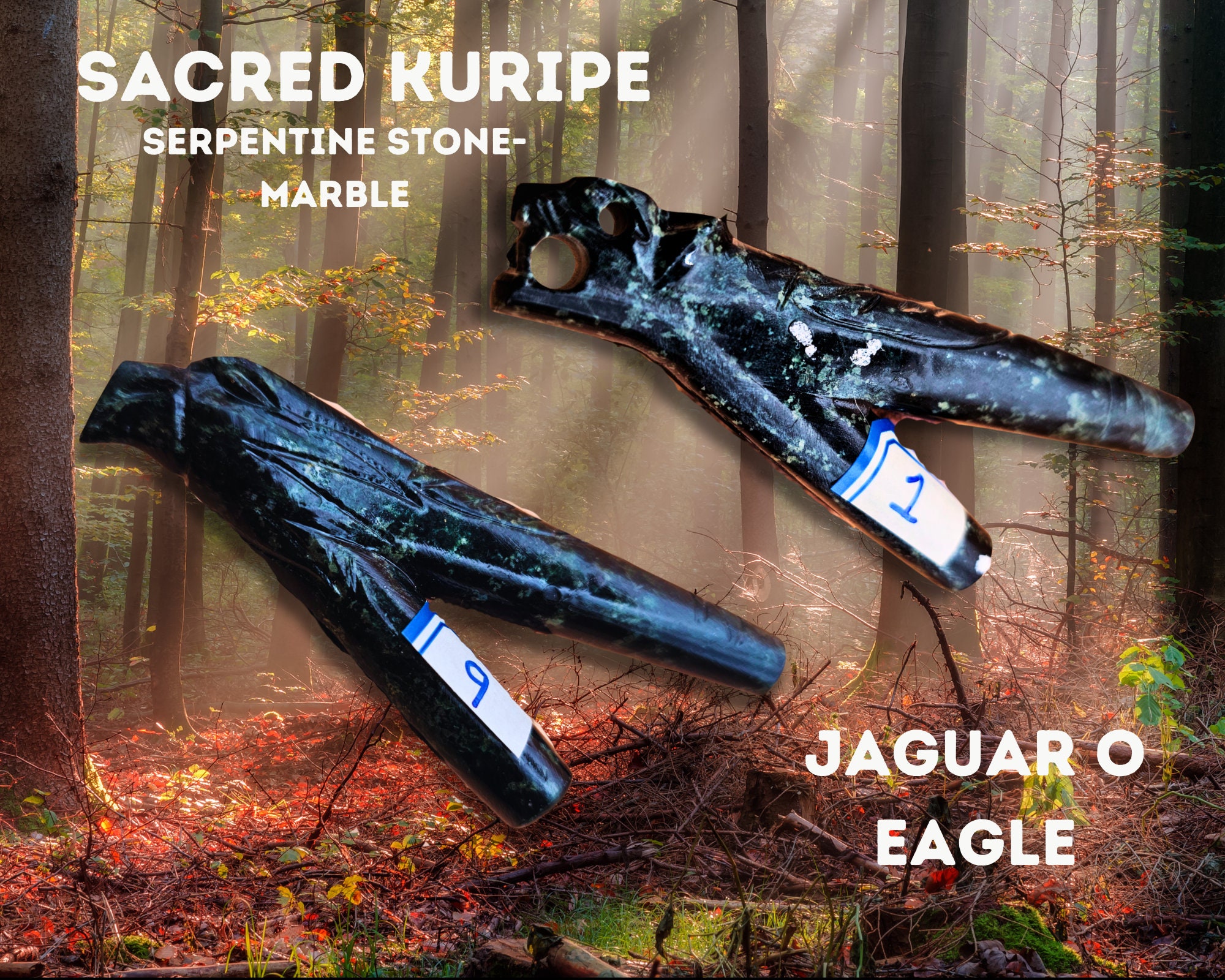 Kuripe Self Aplicator Serpentine Marble Stone Jaguar-Eagle. Different Types
