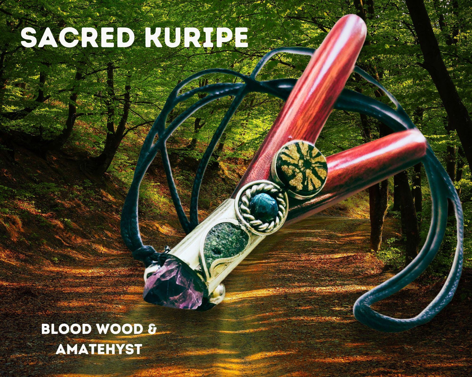 Blood  Wood Amethyst Ayahuasca Slice Kuripe Self Aplicator  Chrysocolla stone