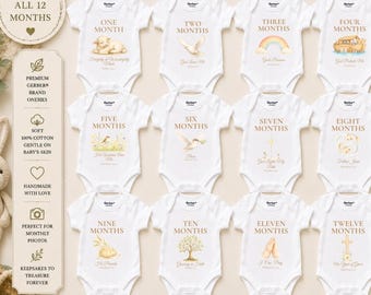 Christian Baby Monthly Milestone Bodysuit Set | Faith-Based Baby Milestone Onesies | 12 Month Baby Gift |Scripture Baby Shower Gift Keepsake