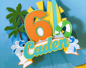 Taarttopper voor zwembadfeest | Taarttopper strandfeest | Zomerthemafeest | Verjaardagsthema zwembadfeest | Strandbal | Verjaardagsfeestje surfer