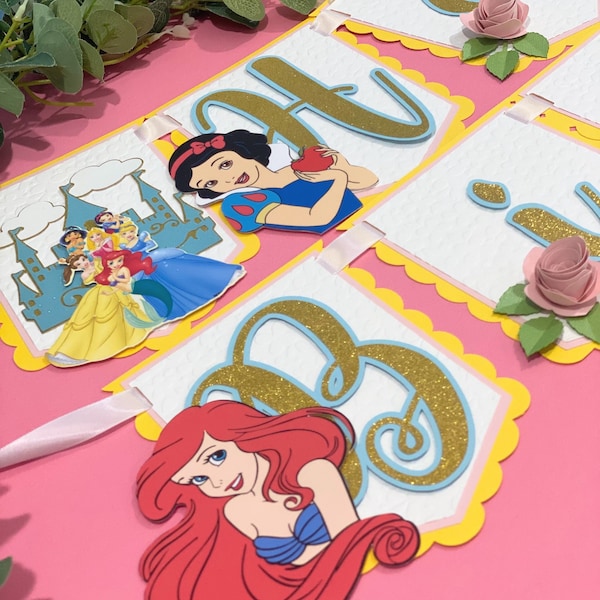 Happy Birthday Banner | Disney Princesses Theme Party | Princess Birthday Banner | Disney Princess Banner