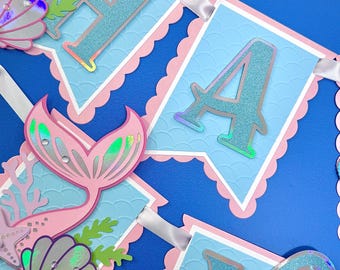 Mermaid Happy Birthday Banner | Girls Party Little Mermaid Theme | Under the Sea | Mermaid Tail Garland | Underwater Ocean Princess |