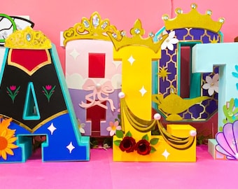 Large Princess Theme 3D Letters or Numbers | Princess Party Theme | Disney princess Birthday | Girl Party Decor | Princess Room Keepsake |