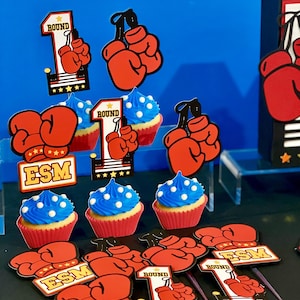 Set of 12 Boxing Cupcake Toppers | First Round Theme Party | Boxing Ring Birthday Cupcake Toppers | Boxing Cupcake Toppers |