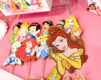 Set of 12 Cupcake Toppers | Disney Princesses Theme Party | Princess Birthday Cupcake Toppers | Disney Princess Cupcake Toppers |