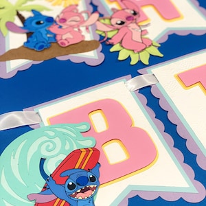 Lilo and Angel Theme Birthday Banner | Personalized Birthday Banner | Stitch Theme Party | Party Decorations