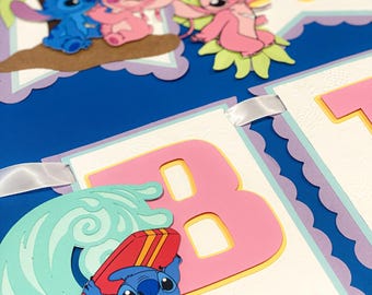Lilo and Angel Theme Birthday Banner | Personalized Birthday Banner | Stitch Theme Party | Party Decorations