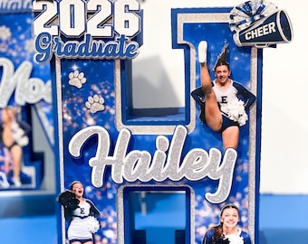 Large Custom 3D Graduation Letter with Photos | Cheer Senior Night Decor | Personalized Class of 2026 Grad Gift | Sports Graduation Set