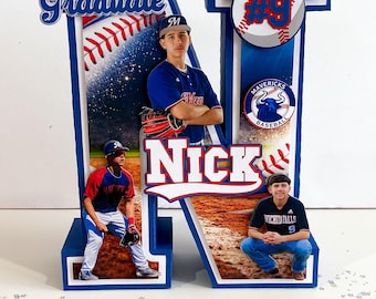 Large Custom 3D Graduation Letter with Photos | Baseball Senior Night Decor | Personalized Class of 2026 Grad Gift | Sports Graduation Set