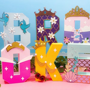 Princess Theme 3D Letters or Numbers | Princess Party Theme | Disney princess Birthday | Girl Party Decorations | Princess Room Keepsake |