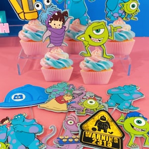 Set of 12 Cupcake Toppers Monster Inc | Mike and Sulley Party Supply | Monster’s University Party Favors Decor | Boo and Kitty Centerpieces
