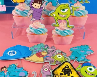 Set of 12 Cupcake Toppers Monster Inc | Mike and Sulley Party Supply | Monster’s University Party Favors Decor | Boo and Kitty Centerpieces