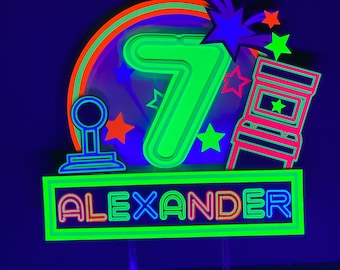 Glow Arcade Theme Cake Topper | Laser Tag| Glow in the Dark Theme Party | Neon Theme Party| Cake Topper with Shaker and LED Lights