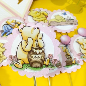 Set of 12 Cupcake Toppers | Winnie The Pooh Theme Party | Vintage Pooh Bear Birthday Cupcake Toppers | Winnie the Pooh Cupcake Toppers |