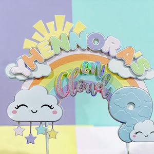 On Cloud 9 Cake Topper | Pastel Rainbow Theme Birthday  Party Supplies | Rainbow Clouds | Dreamy Birthday | Twinkle Twinkle Little Star