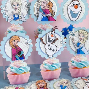 Set of 12 Frozen Cupcake Toppers | Disney Princess Elsa Theme Party | Princess Birthday Cupcake Toppers | Disney Princess Cupcake Toppers |