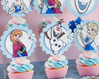 Set of 12 Frozen Cupcake Toppers | Disney Princess Elsa Theme Party | Princess Birthday Cupcake Toppers | Disney Princess Cupcake Toppers |