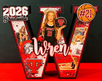 Large Custom 3D Graduation Letter with Photos | Basketball Senior Night Decor | Personalized Class of 2026 Grad Gift | Sports Graduation Set