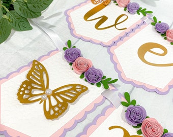Butterfly Theme Banner | Butterfly Floral Theme Party | Butterfly Baby Shower | Baby Shower Banner | Happy Birthday Banner | Floral Banner