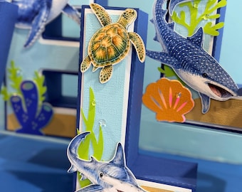 Under the Sea 3D Letters| Ocean Birthday Decorations| Shark Party Decor| Personalized Freestanding Name Letters| Whale Shark Table Decor