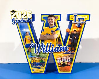 Large Custom 3D Graduation Letter with Photos | Soccer Senior Night Decor | Personalized Class of 2026 Grad Gift | Sports Graduation Set
