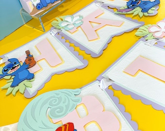 Lilo and Stitch Theme Birthday Banner | Personalized Birthday Banner | Stitch Theme Party | Party Decorations