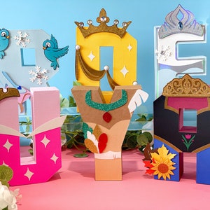 Princess Theme 3D Letters or Numbers | Princess Party Theme | Disney princess Birthday | Girl Party Decorations | Centerpieces | Keepsake