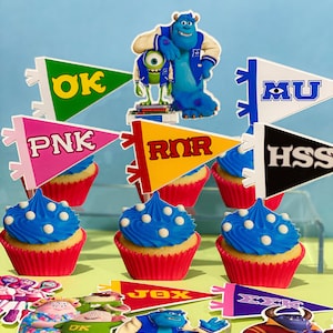 Set of 12 Cupcake Toppers Monster Inc | Mike and Sulley Party Supply | Monster’s University Party Favors Decor | Boo and Kitty Centerpieces