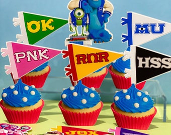Set of 12 Cupcake Toppers Monster Inc | Mike and Sulley Party Supply | Monster’s University Party Favors Decor | Boo and Kitty Centerpieces
