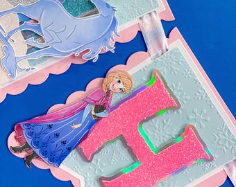 Frozen Happy Birthday Banner | Elsa Ice Princess Theme Party | Olaf Anna Birthday Decoration | Personalized Garland | Disney Princess Banner