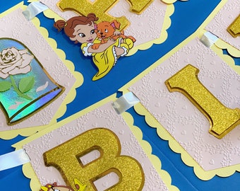 Banner de la Bella y la Bestia / Guirnalda de la Princesa Disney / Artículos para fiesta de Bella / Decoración para baby shower de la Bestia