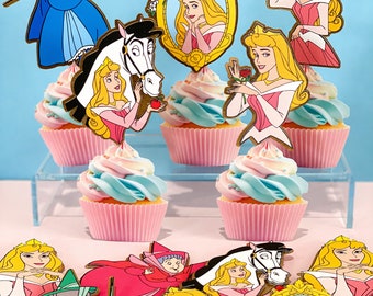 Set van 12 cupcaketoppers | Disney-themafeest Doornroosje | Disney-prinses verjaardag cupcake toppers | Aurora's cupcaketoppers |