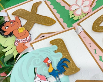 Bannière d'anniversaire de bébé Moana | Articles pour soirée à thème Princesses Disney | Bannière anniversaire princesse | Guirlande Princesse Disney | Déco bébé princesse