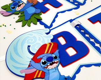 Banner de cumpleaños con temática de Lilo y Stitch / Banner de cumpleaños personalizado / Fiesta temática de Stitch / Decoraciones para fiestas