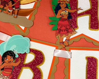 Bannière joyeux anniversaire Moana | Soirée à thème Princesses Disney | Bannière d'anniversaire de la princesse Moana | Bannière Princesse Disney
