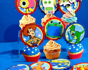 Set of 12 Cupcake Toppers | Toy Story 5 Theme Party | Disney Woody Birthday Cupcake Toppers | Buzz Cupcake Toppers |