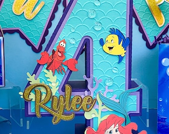 Little Mermaid Theme 3D Buchstaben oder Zahlen mit Name | Ariel Party Thema | Kinderzimmer Dekor | Meerjungfrau-Geburtstag-Mittelstücke