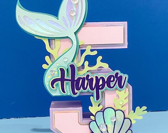 Mermaid Theme 3D Buchstaben oder Zahlen mit Name | Unter dem Meer-Party-Thema | Kinderzimmer Dekor | Meerjungfrau-Geburtstag-Mittelstücke