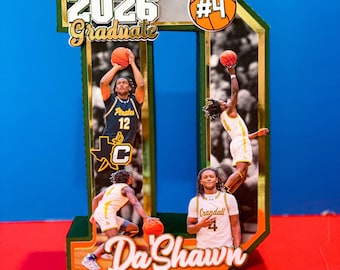 Large Custom 3D Graduation Letter with Photos | Basketball Senior Night Decor | Personalized Class of 2026 Grad Gift | Sports Graduation Set