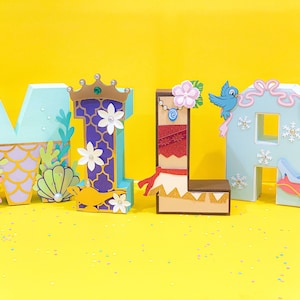 Princess Theme 3D Letters or Numbers | Princess Party Theme | Disney princess Birthday | Girl Party Decorations | Princess Room Keepsake |