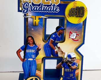 Large Custom 3D Graduation Letter with Photos | Softball Senior Night Decor | Personalized Class of 2026 Grad Gift | Sports Graduation Set